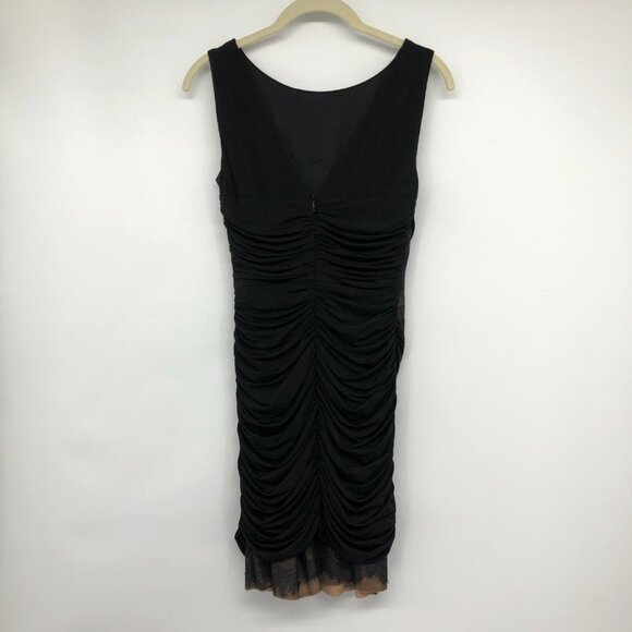 BCBGMaxAzria Black Renay Lace-Blocked Ruched Mini Bodycon Dress size 4 - Picture 4 of 16